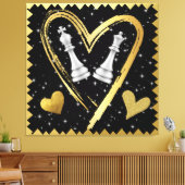 Gouden harten Koning en Koningin Schaakstukken op  Canvas Afdruk (Insitu (Woonkamer))