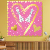 Gouden Harten Koning en Koningin Schaakstukken op Canvas Afdruk (Insitu (Woonkamer))