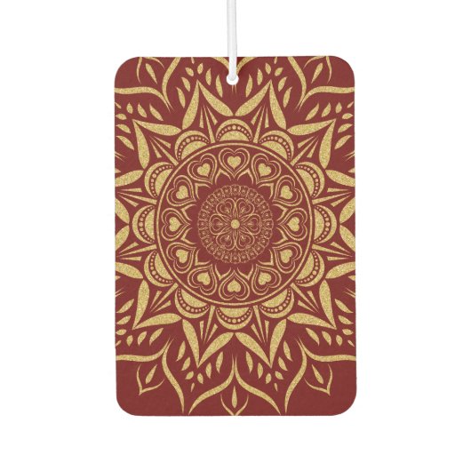 Gouden harten mandala op donkerrood luchtverfrisser (Voorkant)