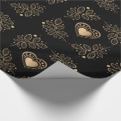 Gouden harten met bladeren cadeaupapier (Hoek)