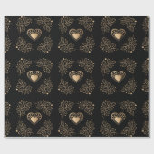 Gouden harten met bladeren cadeaupapier (Vlak)