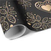 Gouden harten met bladeren cadeaupapier (Rol Hoek)