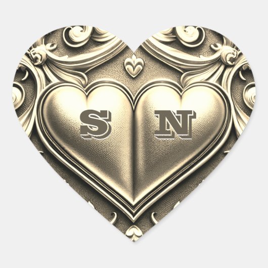 Gouden harten Monogram Hart Sticker (Voorkant)