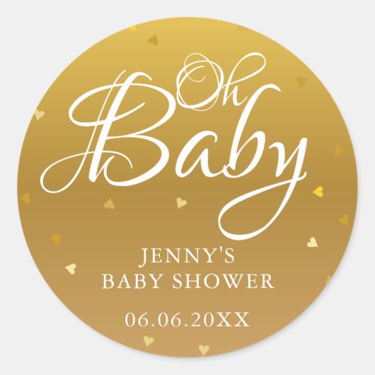 Gouden harten Oh Baby Baby Shower / Feestje Ronde Sticker (Voorkant)