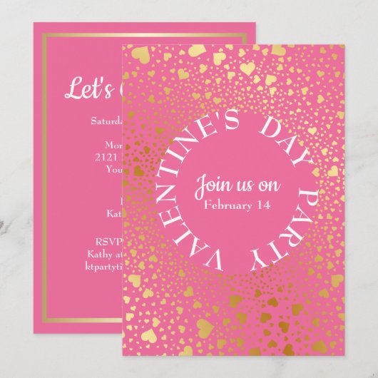 Gouden Harten Omcirkeld Modern Valentijn Party Kaart (Voorkant / Achterkant)
