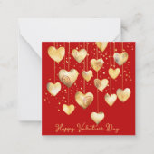 Gouden harten op een string notitiekaartje (Voorkant)