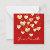 Gouden harten op een string notitiekaartje (Achterkant)