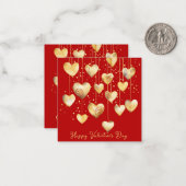 Gouden harten op een string notitiekaartje (Voorkant / Achterkant in situ)