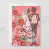 Gouden harten op koraal satijn paar's douche kaart (Voorkant)