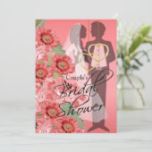 Gouden harten op koraal satijn paar's douche kaart (Staand voorkant)