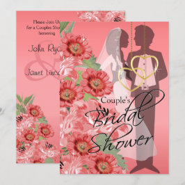 Gouden harten op koraal satijn paar's douche kaart