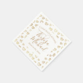 Gouden harten op witte aanpasbare naam datum servet (Hoek)