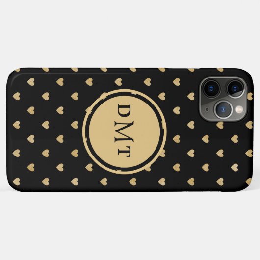 Gouden Harten op zwart Monogrammed Case-Mate iPhone Case (Achterkant (horizontaal))