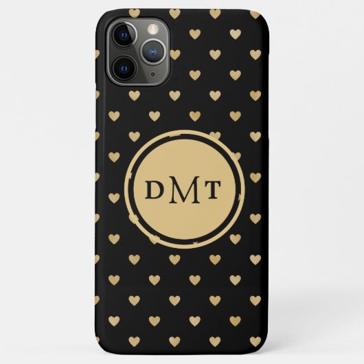 Gouden Harten op zwart Monogrammed Case-Mate iPhone Case (Achterkant)