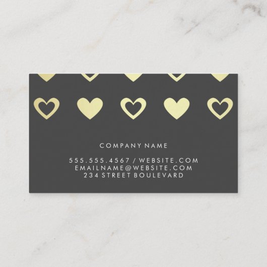 Gouden harten patroon visitekaartje (Achterkant)