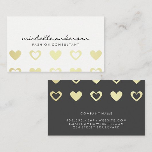 Gouden harten patroon visitekaartje (Voorkant / Achterkant)