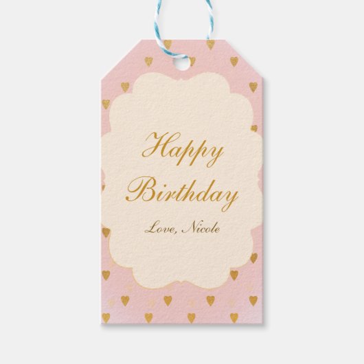 Gouden harten & roze chic meisjes cadeau presentee cadeaulabel (Voorkant)