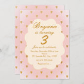Gouden Harten & Roze Meisjes Verjaardagsfeestuitno Kaart (Voorkant / Achterkant)