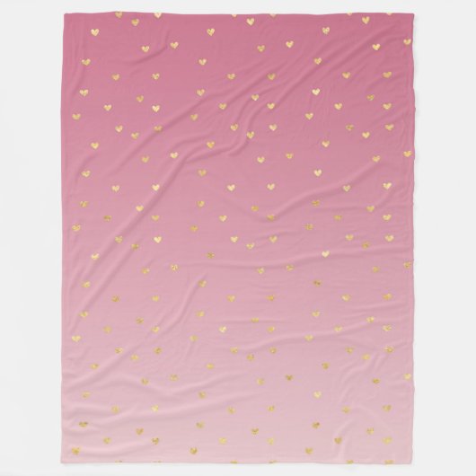 Gouden harten roze ombre fleece deken (Voorkant)
