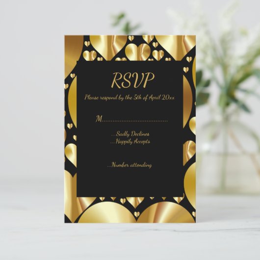 gouden harten rsvp reactiekaart bruiloft (Staand voorkant)