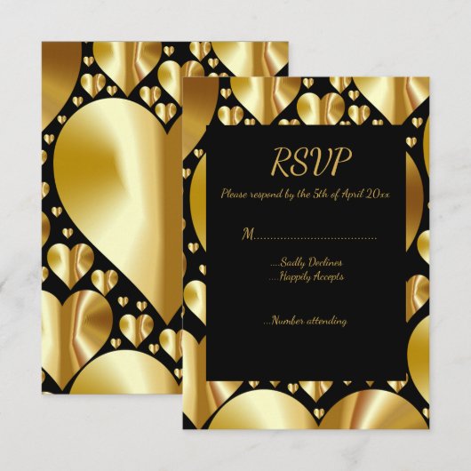 gouden harten rsvp reactiekaart bruiloft (Voorkant / Achterkant)