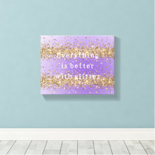 Gouden harten schitteren paarse glitterscitaat   canvas afdruk