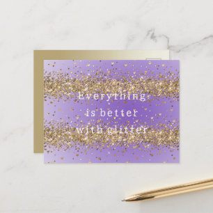 Gouden harten schitteren paarse glitterspraak  briefkaart