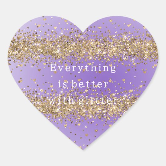 Gouden harten schitteren paarse glitterspreuk hart sticker (Voorkant)