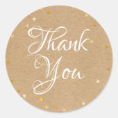 Gouden Harten Script Bedankt Rustieke Kraft Boho Ronde Sticker (Voorkant)