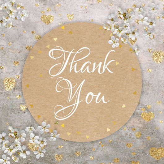 Gouden Harten Script Bedankt Rustieke Kraft Boho Ronde Sticker