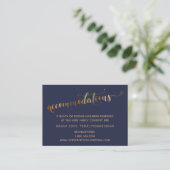 Gouden Harten Script Navy Trouwaccommodaties Informatiekaartje (Staand voorkant)
