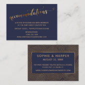 Gouden Harten Script Navy Trouwaccommodaties Informatiekaartje (Voorkant / Achterkant)