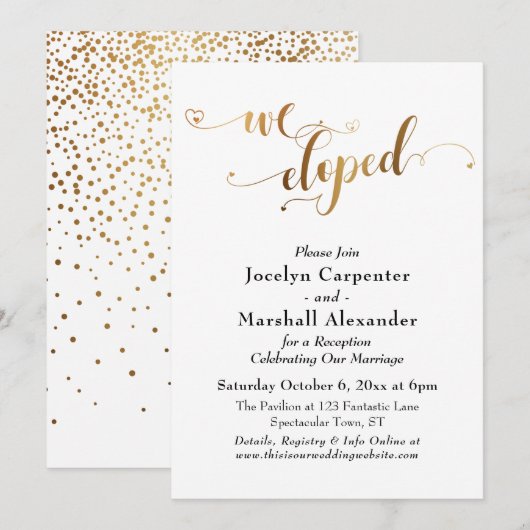 Gouden Harten Script We Elopeden Confetti Rugzak Kaart (Voorkant / Achterkant)