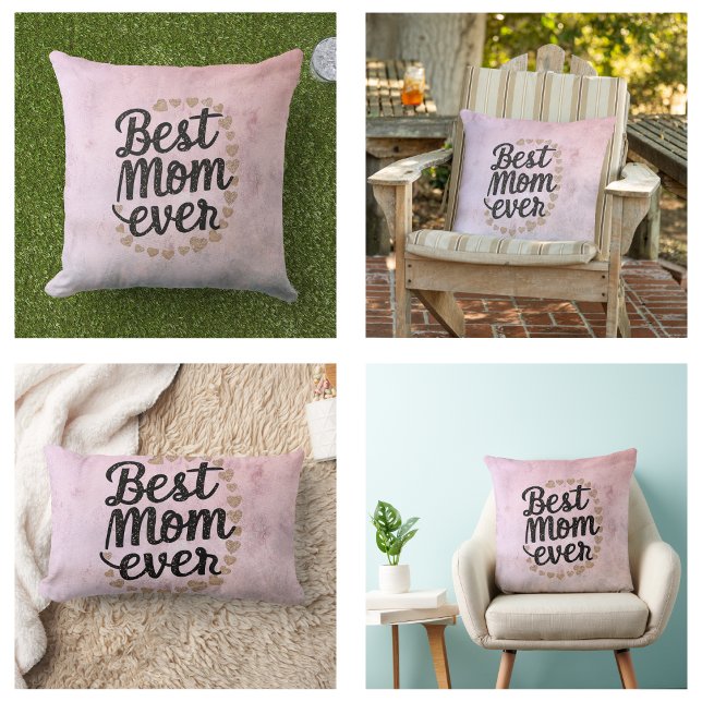 Gouden Harten Trendy Script Beste Moeder Ooit Mode Kussen (Golden Hearts Trendy Script Best Mom Ever Modern pillows)