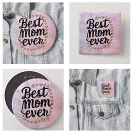 Gouden Harten Trendy Script Beste Moeder Ooit Mode Ronde Button 6,0 Cm