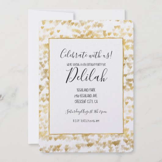 Gouden harten verjaardag kaart (Voorkant)