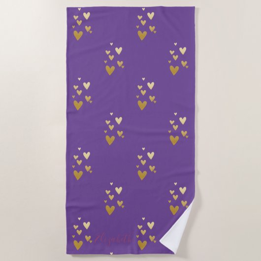 Gouden Harten Violet Strandlaken (Voorkant)