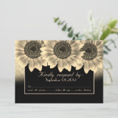 Gouden Harten,Zonnebloemen,Glinster   RSVP Kaart (Staand voorkant)