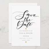 Gouden harten Zwart en Wit Script Bewaar de datum Kaart (Voorkant / Achterkant)