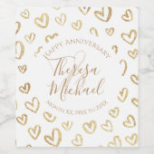 Gouden Hartjes Aangepaste Jubileumtekst Naam Datum Wijn Etiket (Enkel label)