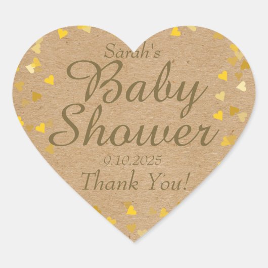 Gouden Hartjes Baby Shower Favor Hart Sticker (Voorkant)