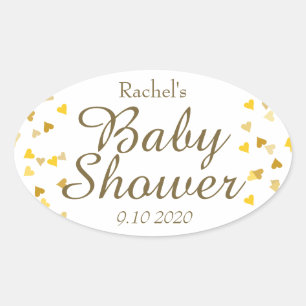 Gouden Hartjes Baby Shower Favor Ovale Sticker