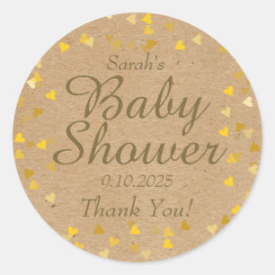 Gouden Hartjes Baby Shower Favor Ronde Sticker