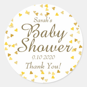 Gouden Hartjes Baby Shower / Spetter Feest Favorie Ronde Sticker