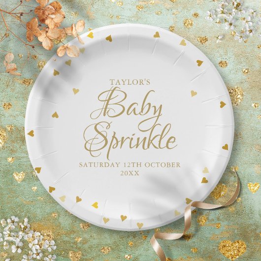 Gouden Hartjes Confetti Baby Sprinkle / Shower Papieren Bordje