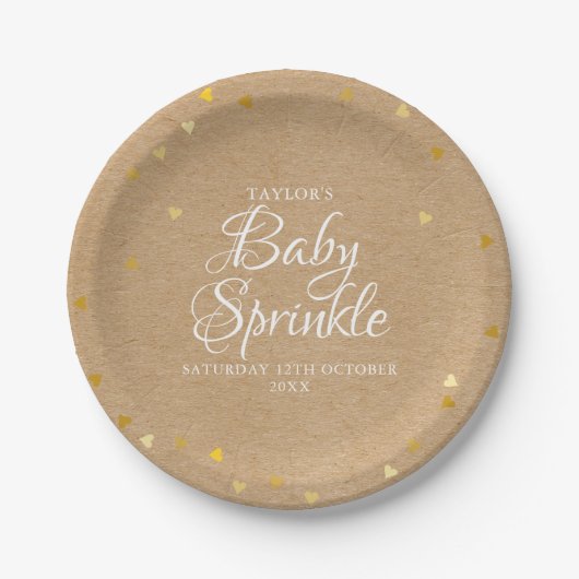 Gouden Hartjes Confetti Baby Sprinkle / Shower Rus Papieren Bordje (Voorkant)