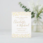 Gouden Hartjes Confetti Save The Date Briefkaart (Staand voorkant)