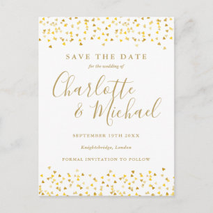Gouden Hartjes Confetti Save The Date Briefkaart