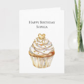 Gouden Hartjes Cupcake Verjaardag Kaart (Voorkant)