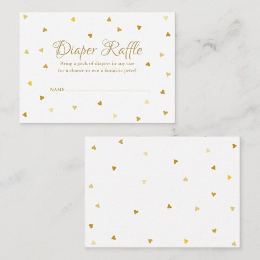 Gouden Hartjes Luierspel Baby Shower Informatiekaartje (Voorkant / Achterkant)